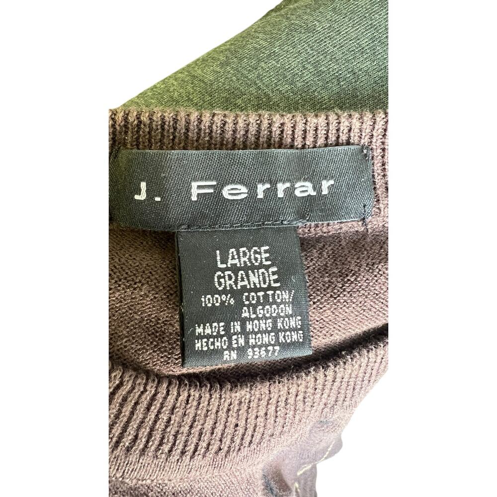 🧶 J. Ferrar L Brown Argyle Sweater 100% Cotton Preppy 90s Y2K Knit Layer - Picture 4 of 4